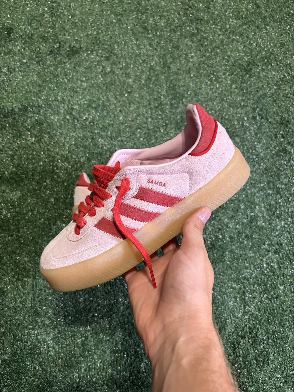Adidas Samba Shoes Womens Size 7 Pink Red Suede Gum Sole Platform Sneakers